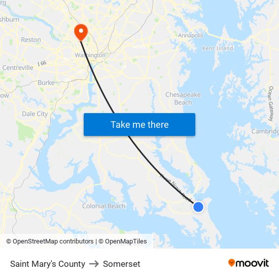 Saint Mary's County to Somerset map