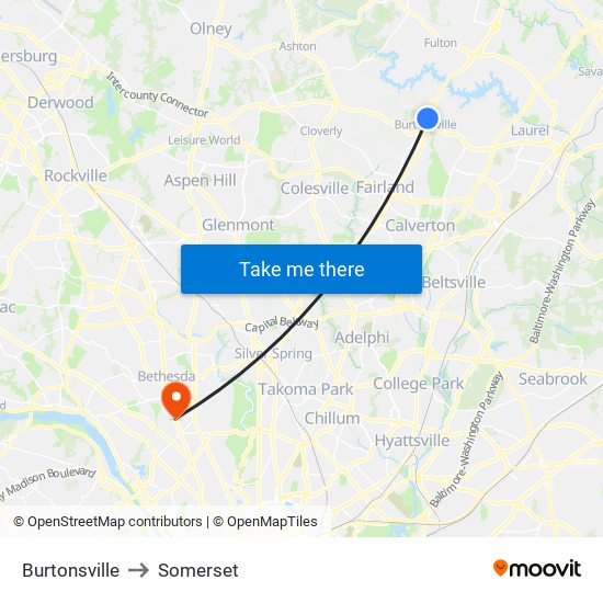 Burtonsville to Somerset map