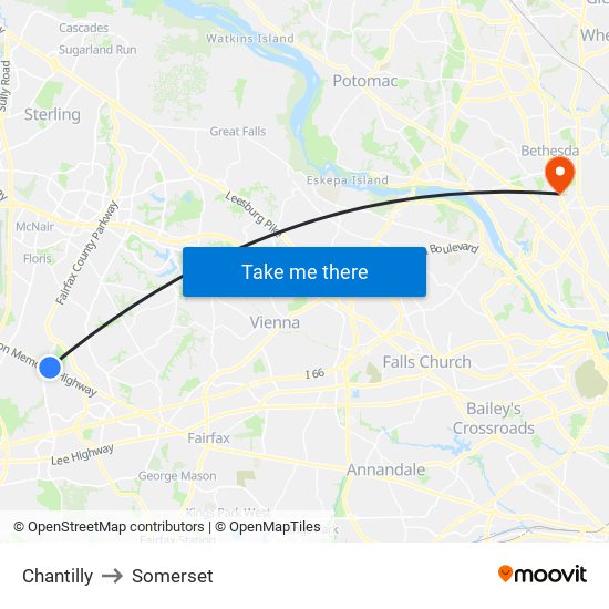 Chantilly to Somerset map