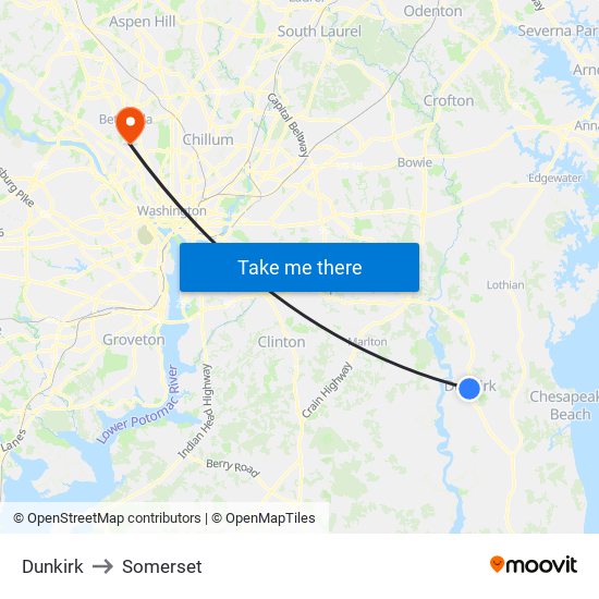 Dunkirk to Somerset map