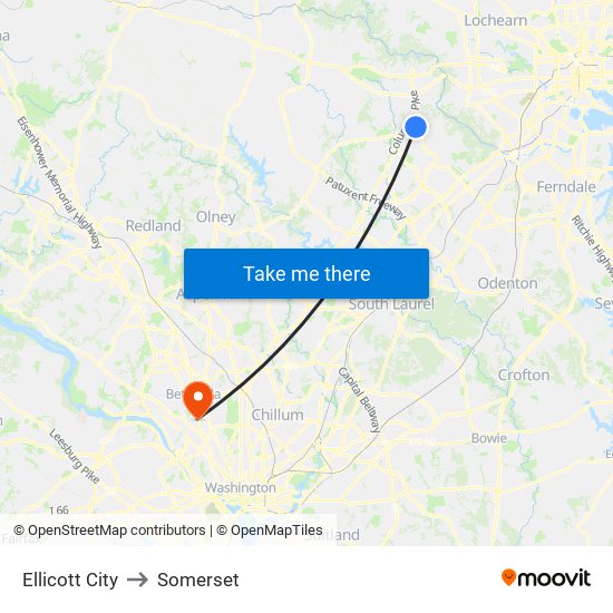 Ellicott City to Somerset map