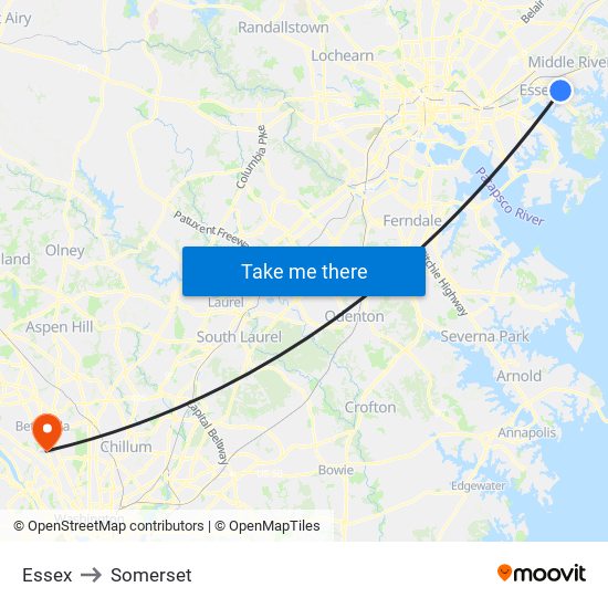 Essex to Somerset map