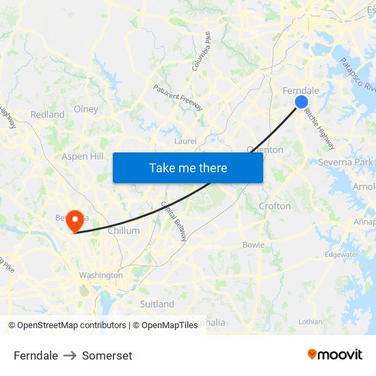 Ferndale to Somerset map