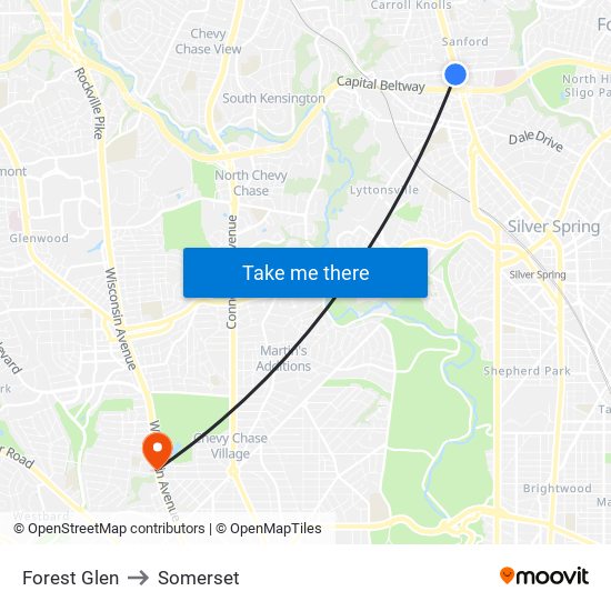 Forest Glen to Somerset map