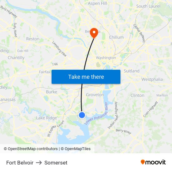 Fort Belvoir to Somerset map