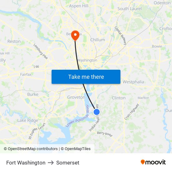 Fort Washington to Somerset map