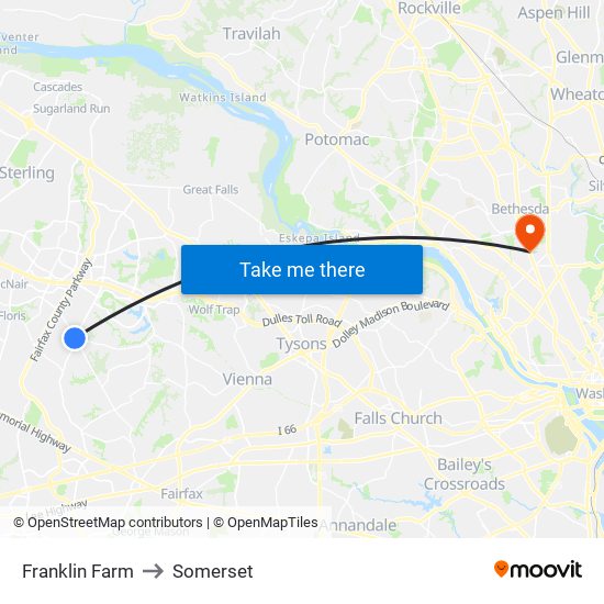 Franklin Farm to Somerset map