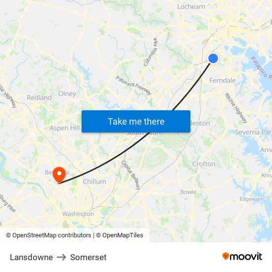 Lansdowne to Somerset map