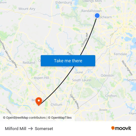 Milford Mill to Somerset map
