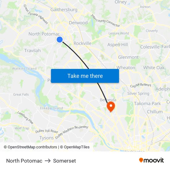 North Potomac to Somerset map