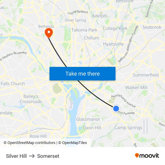 Silver Hill to Somerset map