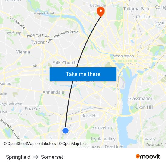 Springfield to Somerset map