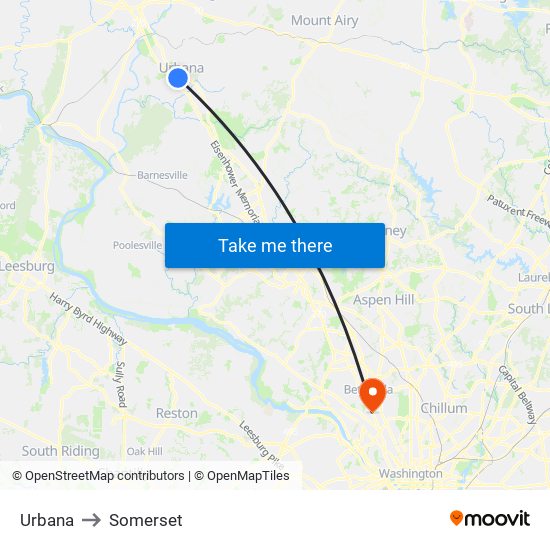 Urbana to Somerset map