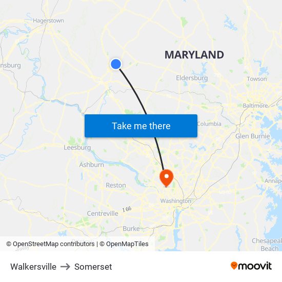 Walkersville to Somerset map