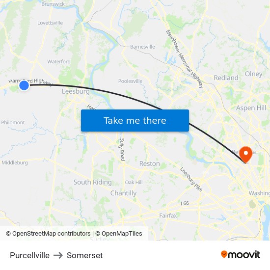 Purcellville to Somerset map