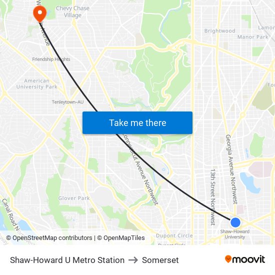 Shaw-Howard U Metro Station to Somerset map