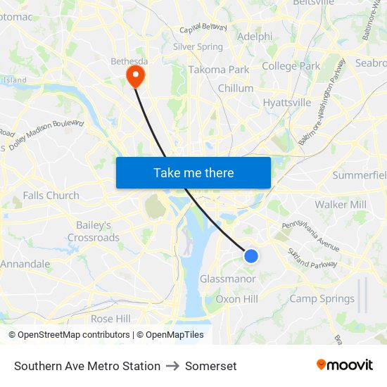 Southern Ave Metro Station to Somerset map