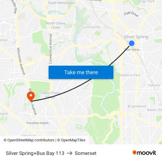 Silver Spring+Bus Bay 113 to Somerset map