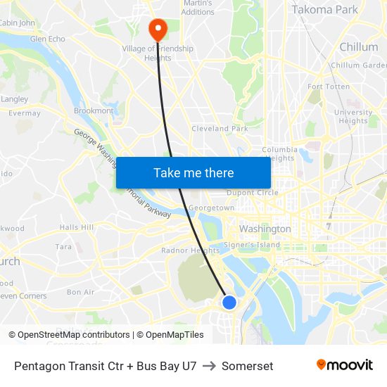 Pentagon Transit Ctr + Bus Bay U7 to Somerset map