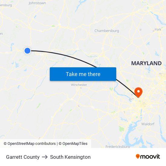 Garrett County to South Kensington map