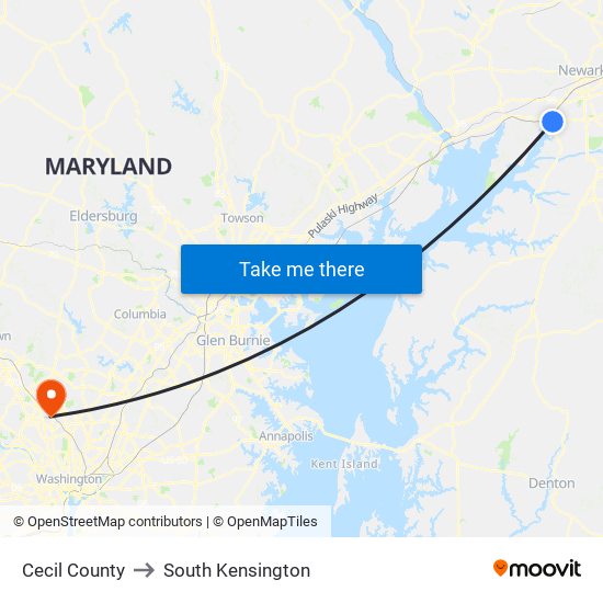 Cecil County to South Kensington map