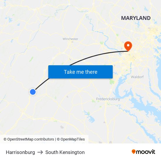 Harrisonburg to South Kensington map