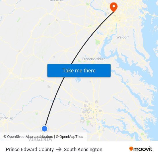 Prince Edward County to South Kensington map