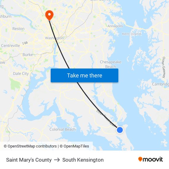 Saint Mary's County to South Kensington map