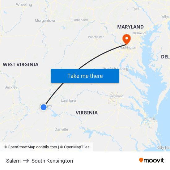 Salem to South Kensington map