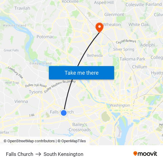 Falls Church to South Kensington map