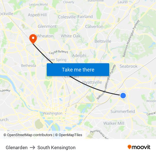 Glenarden to South Kensington map