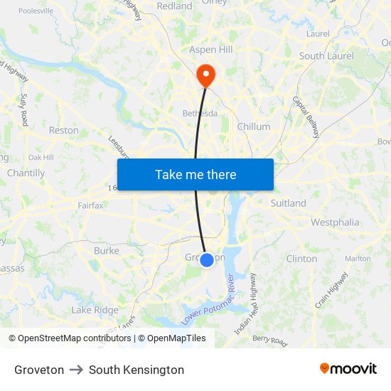 Groveton to South Kensington map