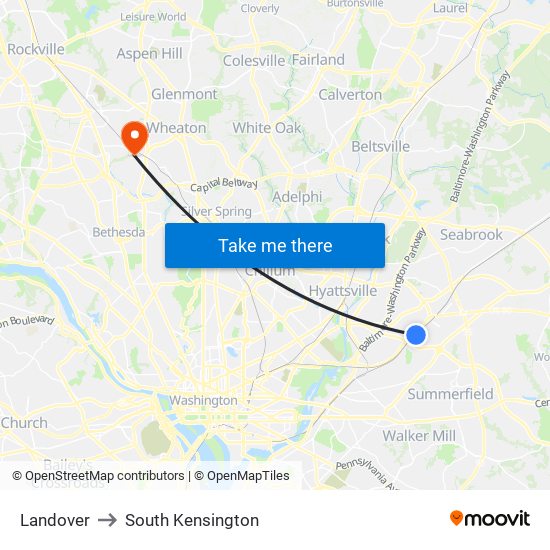 Landover to South Kensington map