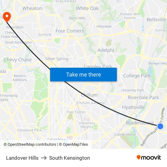 Landover Hills to South Kensington map