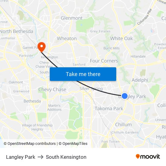 Langley Park to South Kensington map