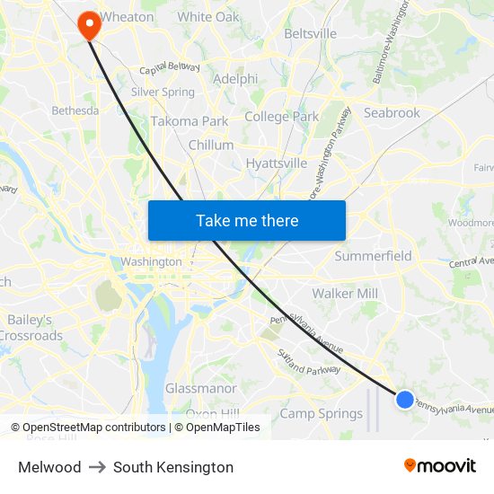 Melwood to South Kensington map