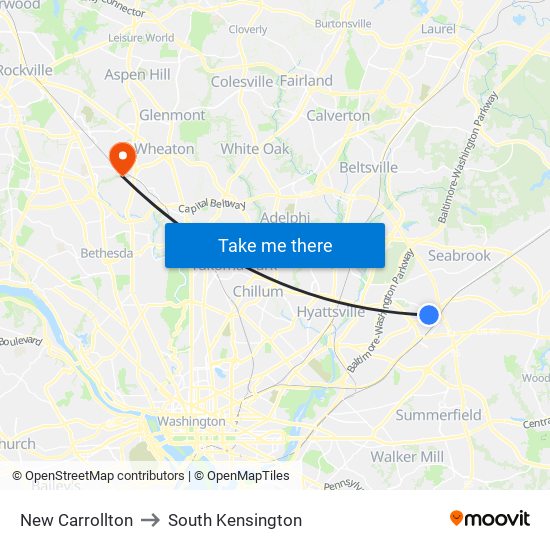 New Carrollton to South Kensington map