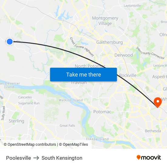 Poolesville to South Kensington map