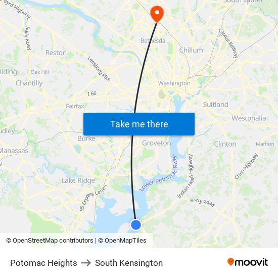 Potomac Heights to South Kensington map