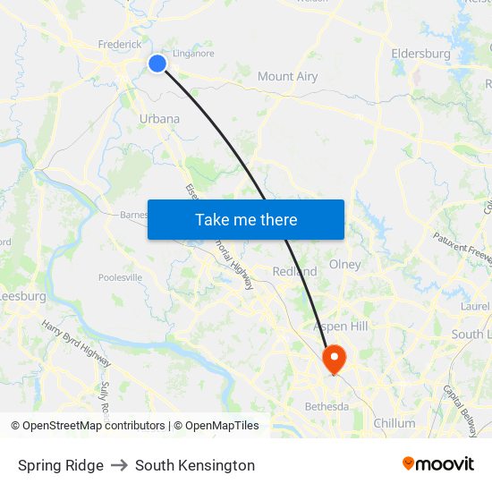 Spring Ridge to South Kensington map