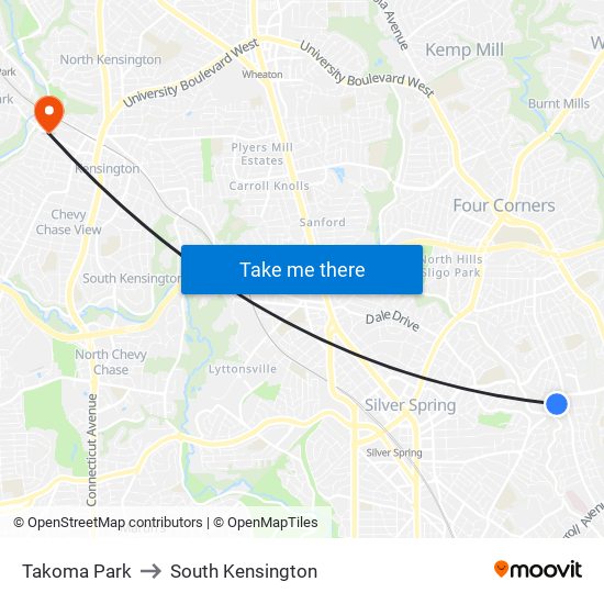 Takoma Park to South Kensington map