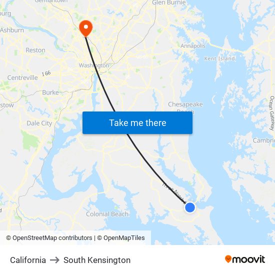 California to South Kensington map