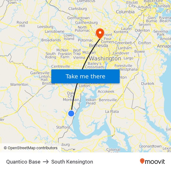 Quantico Base to South Kensington map