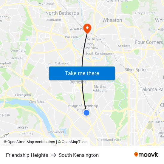 Friendship Heights to South Kensington map