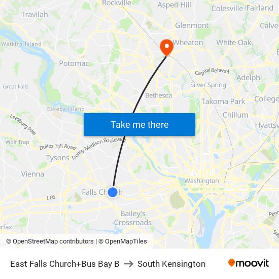 East Falls Church+Bay B to South Kensington map