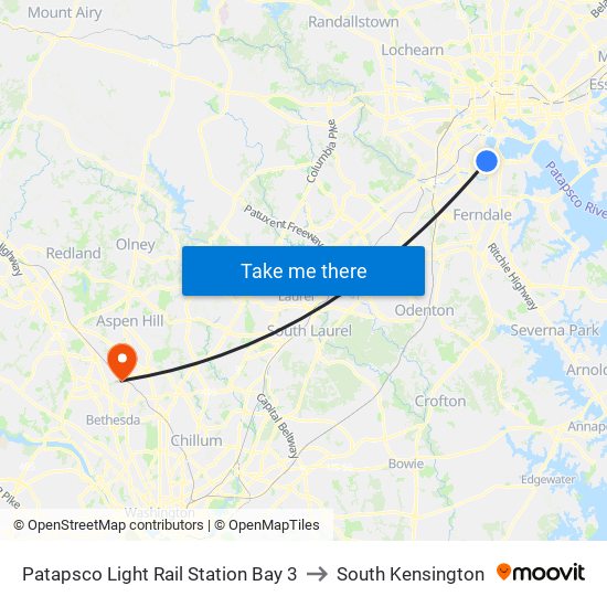 Patapsco Light Rail Station Bay 3 to South Kensington map