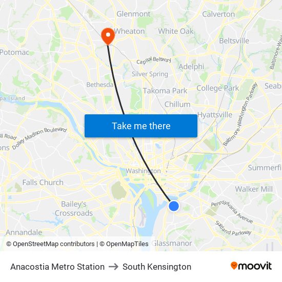 Anacostia Metro Station to South Kensington map