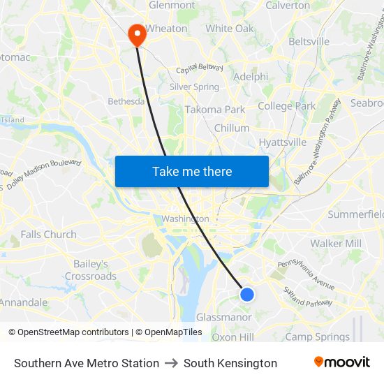 Southern Ave Metro Station to South Kensington map