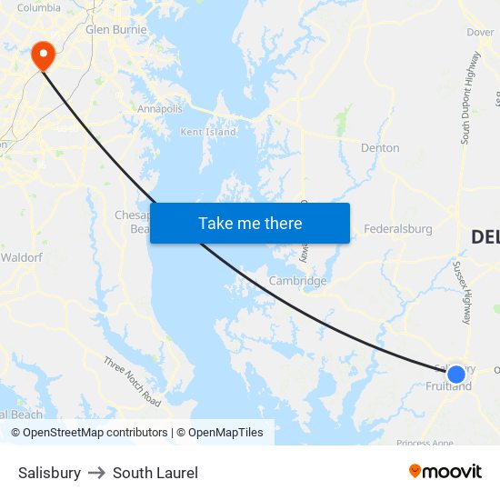 Salisbury to South Laurel map