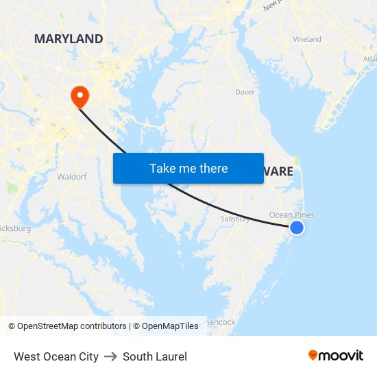 West Ocean City to South Laurel map